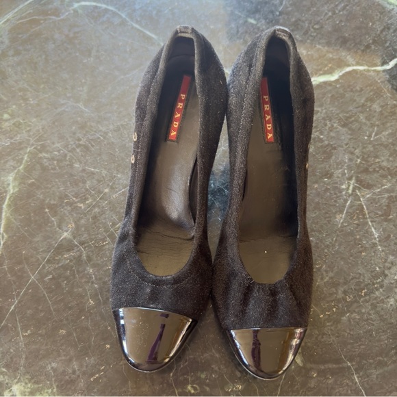 Prada Sport Black Suede Leather Cap Toe Classic Pumps Size 36 - Picture 3 of 7
